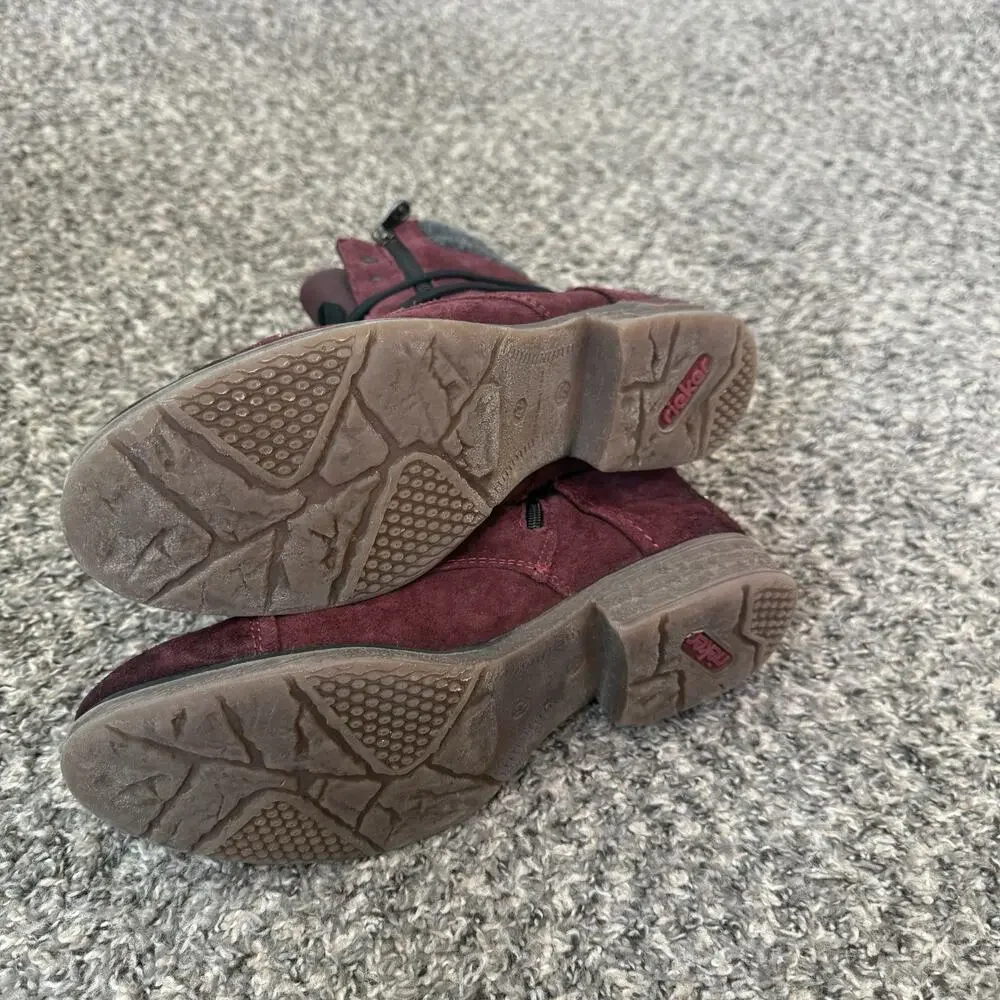 Rieker Women's Red Suede Leather Fleece Lined Chukka Winter Boots 42 US 10